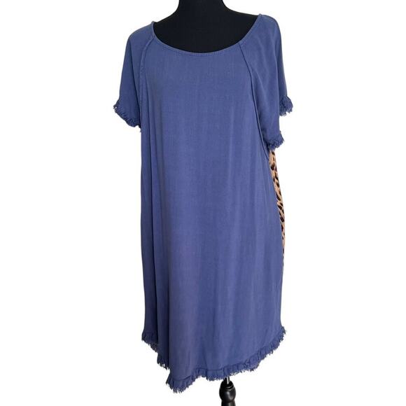 Umgee USA High Low Linen Blend Animal Print Dress Blue Size Large - Picture 1 of 8